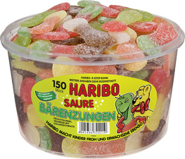 haribo fruitgummi saure b„renzungen 150 stuks ronddoos